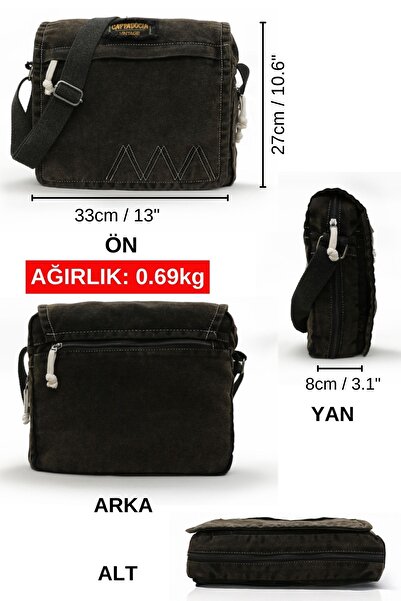 Cappadocia Vintage K4009 Ephesus Casual Shoulder Postman Antique Black 14 Inch Laptop School Travel Daily Vintage Cotton Bag