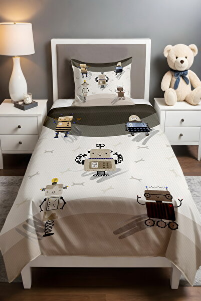 EVPANYA Bow Striped Robots Patterned Pique Set