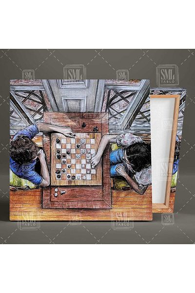 SML TABLO Πίνακας σκακιού Thinking Woman and Man Duel Square Canvas