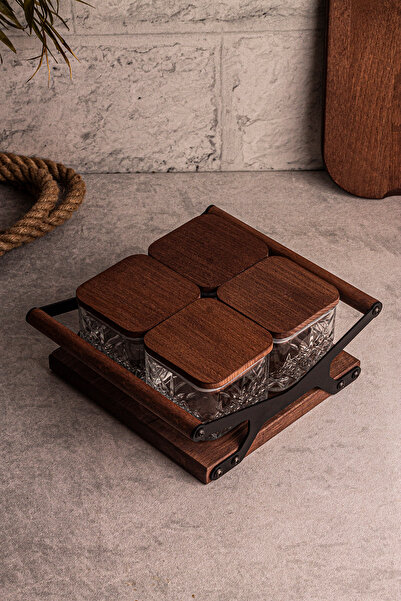 Snippy Grade Milla 4-Piece Square Tray - Glass Breakfast Snack Bowl with Wooden Vacuum Lid 230 ml