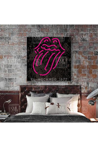 SML TABLO El Mocambo 1977 Rolling Stones Ροζ χείλη με τετράγωνο καμβά