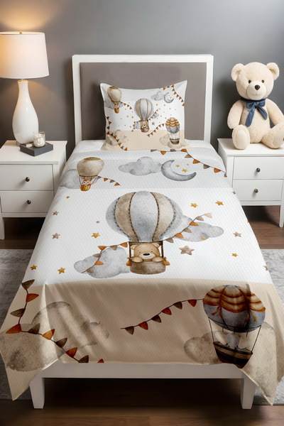 EVPANYA Flying Balloon Teddy Bear Patterned Pique Set