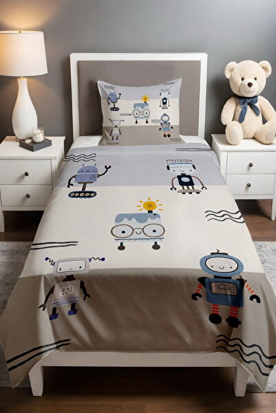 EVPANYA Patterned Pique Set - Striped Robots Set
