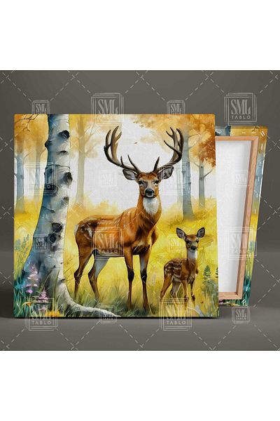 SML TABLO Mama cerb și cățeluș Gazelle Wildlife Ren Square Canvas Painting
