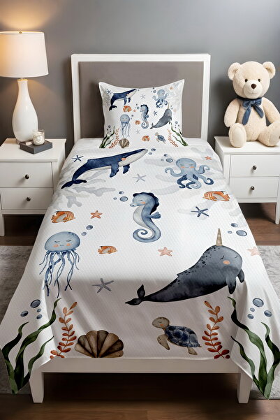 EVPANYA Mavi Deniz Altı Desenli Pike Seti