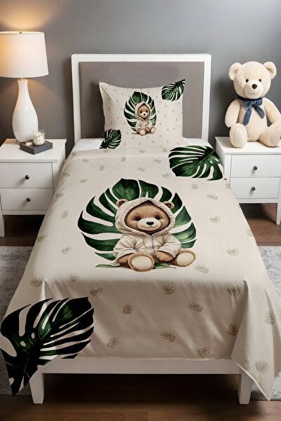 EVPANYA Yeşil Yapraklı Ayıcık Desenli Pike Seti