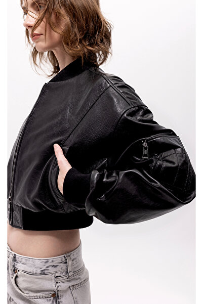 picanoir Pyrha Sırtı Kuş Deseni Nakışlı Deri Bomber Ceket