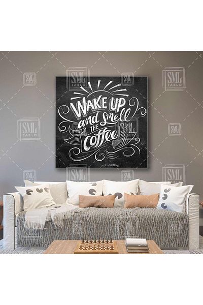SML TABLO Wake Up And Smell The Coffee Ξυπνήστε και άρωστε τον καφέ Τετράγωνος πίνακας σε καμβά