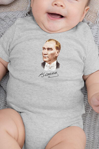 Overoz Organik %100 Pamuk Atatürk Baskılı Bebek Body Badi Çıtçıtlı Zıbın Tulu...