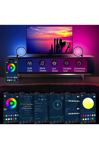 HyMark 10 İnç Akıllı RGB Müzik Ritim Gece Lambası 25cm Alüminyum Halka Led Işığı Masa Lamba