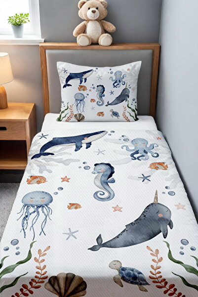 EVPANYA Mavi Deniz Altı Desenli Pike Seti