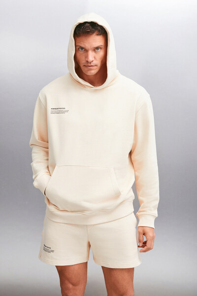 GRIMELANGE Ανδρικό φούτερ PAWAN Vanilla με Fleece Εσωτερική λεπτομέρεια εκτύπωσης