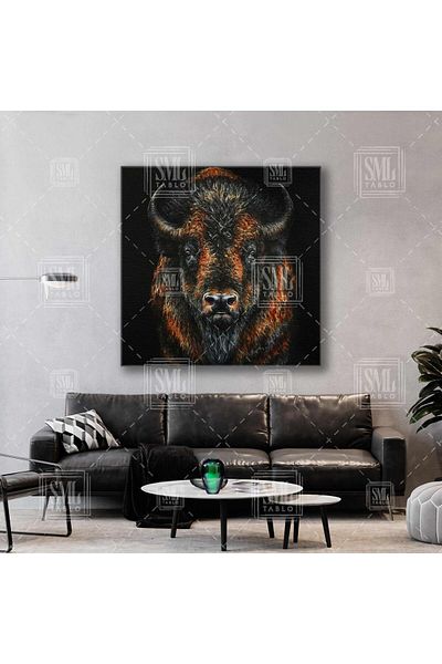 SML TABLO Αμερικάνικο Red Bizon Buffalo Wild Nature Σχέδιο ζώων Τετράγωνος πίνακας σε καμβά