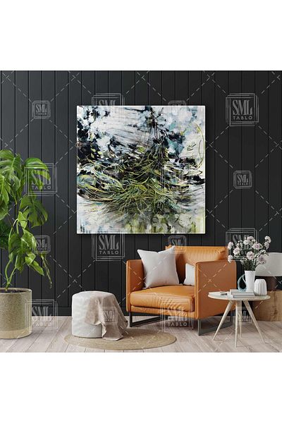 SML TABLO Marie Auricchio Abstract Dark Green Leaf Oil Fringes Abstract Forest Τετράγωνος πίνακας σε καμβά
