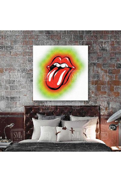 SML TABLO Rolling Stones Ροκ μουσική Mick Jagger Κόκκινο τετράγωνο καμβά με το γλώσσαρο