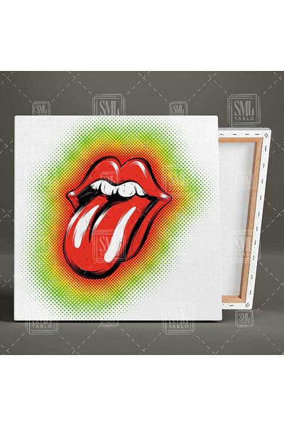 SML TABLO Rolling Stones Ροκ μουσική Mick Jagger Κόκκινο τετράγωνο καμβά με το γλώσσαρο