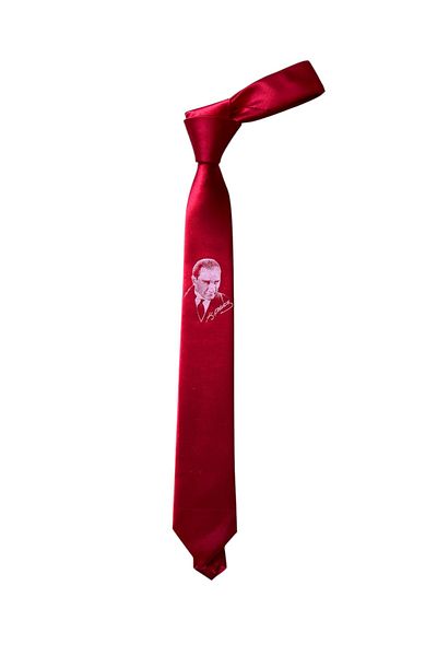 Gaffy Ataturk Signature Printed Children's Red Satin Tie - Klr Csk Ata 030