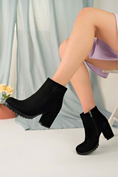 KOCAMANLAR Seribo Γυναικείες Μπότες με τακούνι 8 εκ. ΜΑΥΡΟ-SUEDE