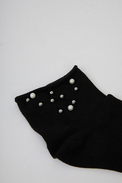 DeFacto Damen-Sockensocken aus Baumwolle mit Perlendetails D7724AXNS