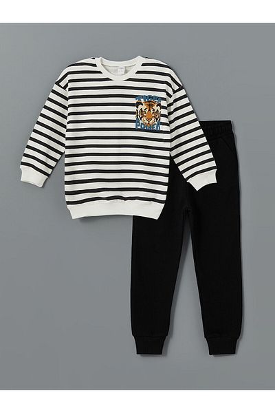 LC Waikiki Lcwk Crew Neck Printed Baby Boy Sweatshirt and Sweatpants Bottom Set of 2