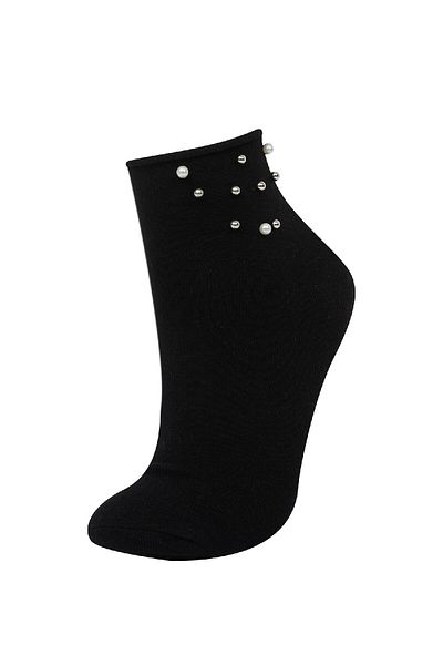 DeFacto Damen-Sockensocken aus Baumwolle mit Perlendetails D7724AXNS