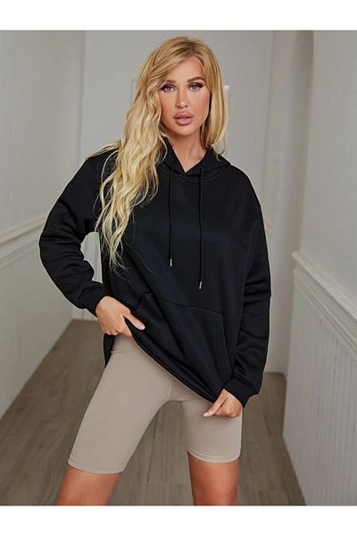 LACKH Women's Black Sweatshirt - Comfortable Hooded Clothing