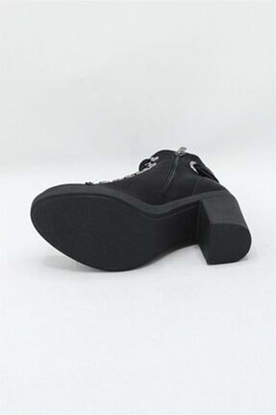 Kids Club Shoes Ayakdaş 1058 Γυναικείες μπότες με κορδόνια με μεσαίο τακούνι ΜΑΥΡΟ