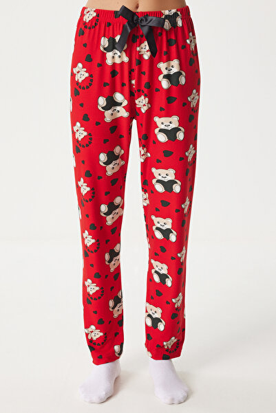Lovelyİstanbul Red Patterned Soft Pajama Bottoms - Lec0003