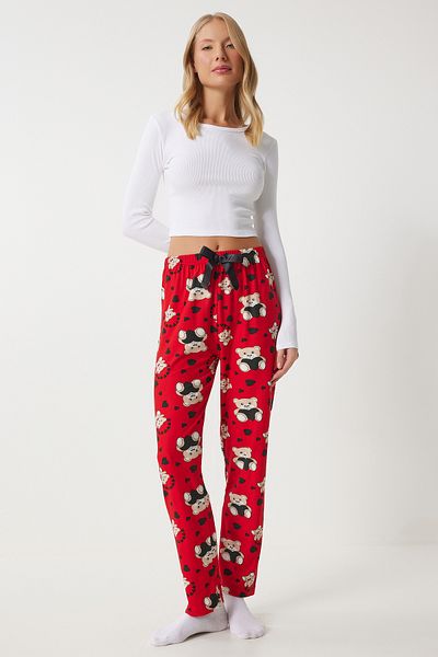Lovelyİstanbul Red Patterned Soft Pajama Bottoms - Lec0003