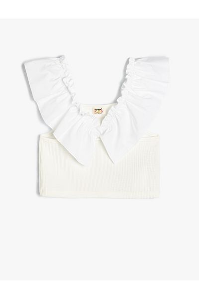 Koton Crop Tank Top Sleeveless Frilly V-Neck