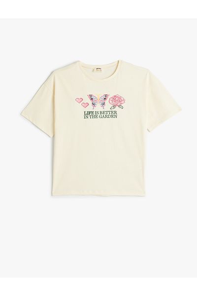 Koton Crew Neck Short Sleeve T-Shirt - Slogan Printed