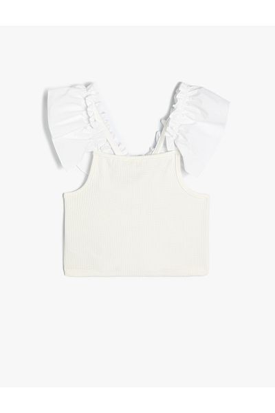 Koton Crop Tank Top Sleeveless Frilly V-Neck