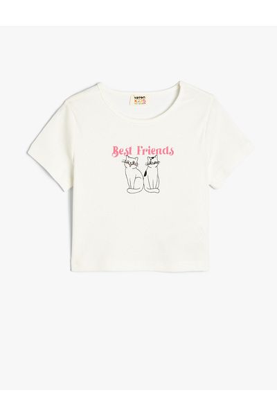 Koton Βαμβακερό κοντομάνικο μπλουζάκι - Cat Print, Crew Neck