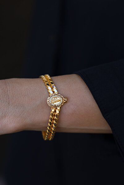 Yenigün Kuyumculuk 14 Ayar Altın Çift Sıra Pullu Tuğralı Kelepçe