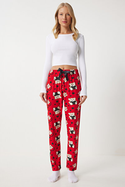 Lovelyİstanbul Red Patterned Soft Pajama Bottoms - Lec0003