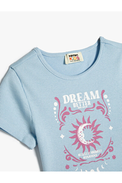 Koton Tişört Slogan Baskılı Ribanalı Kısa Kollu Bisiklet Yaka