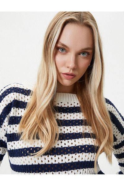 Koton Mesh Sweater Crew Neck Long Sleeve