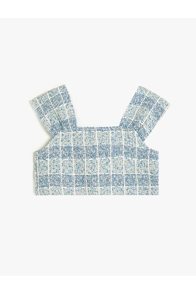 Koton Bluză Crop Tweed - Detaliu fără mâneci și nasturi perlat