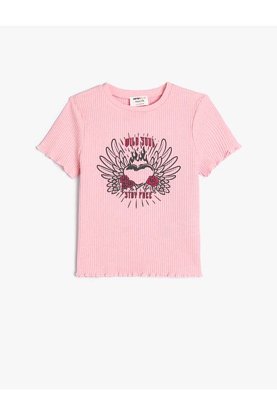 Koton T-Shirt Kurzarm Rundhals Gerippt Herz bedruckt