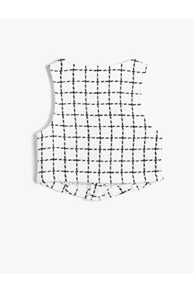 Koton Изрязана блуза от туид без ръкави с перлени копчета