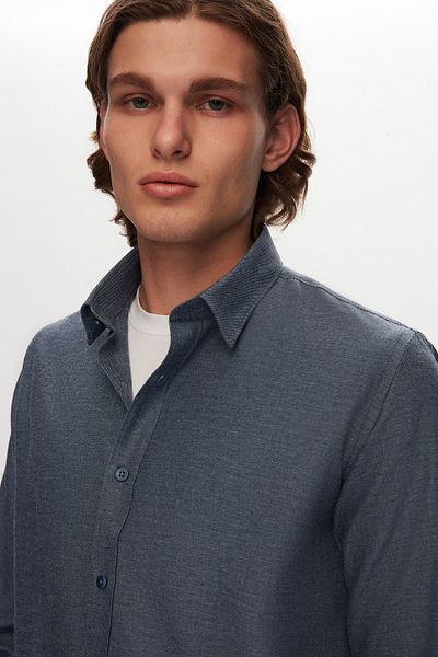 Tween Cămașă albastră din amestec de bumbac slim fit