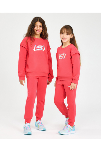 SKECHERS G Essential Crew Neck Sweatshirt Büyük Kız Çocuk Pembe Sweatshirt SK...