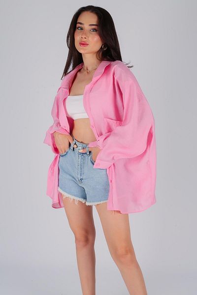 FACETTE Ροζ γυναικείο πουκάμισο εκτός ώμου Oversize
