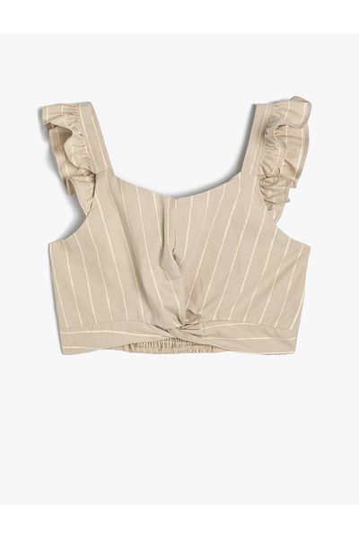 Koton Crop blúz fodros ujjatlan pamut