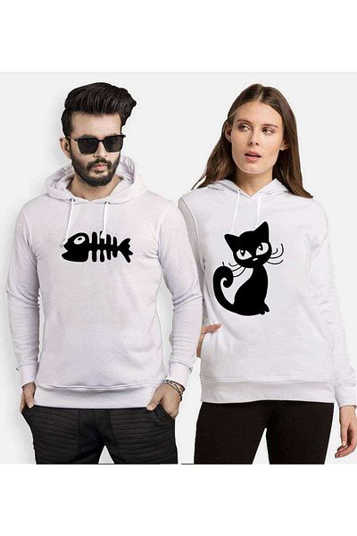 Tshirthane Cat And Fish Cat Fish Lover Combinations Hooded Couple Combination