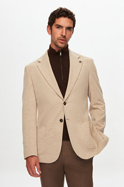 Damat Regular Fit Bej Yün Karişimli Kumaş Ceket