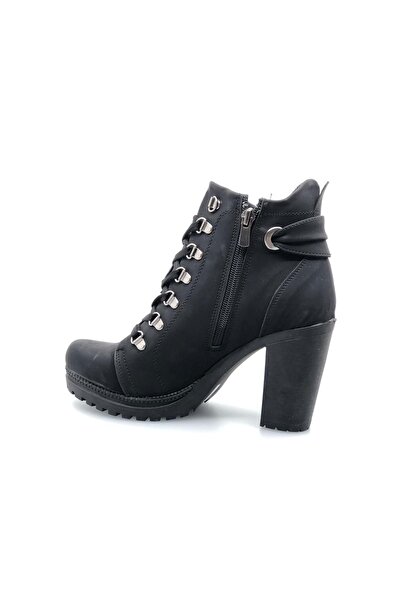 KOCAMANLAR Ayakdaş 1058 Yüksek Topuk Bağcıklı Kadın Bot Siyah