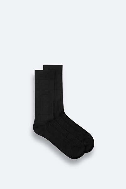 Avva Erkek Siyah Desenli Bambu Soket Çorap A42Y8513