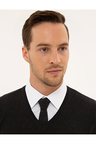 Pierre Cardin Ανδρικό πλεκτό πουλόβερ Anthracite Melange Slim Fit V-Neck Basic G021SZ0TK.000.1171062