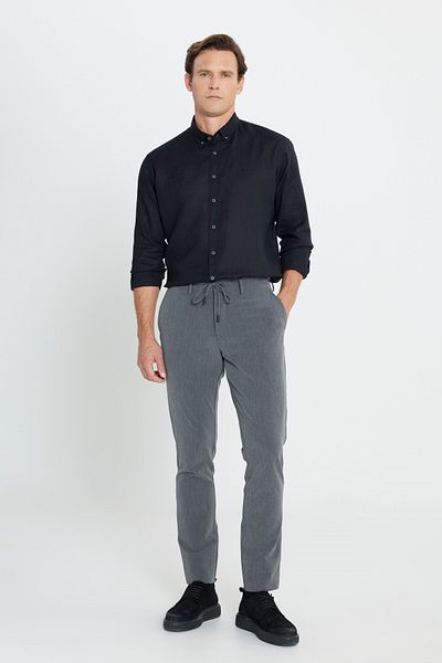 ALTINYILDIZ CLASSICS Men's Anthracite Slim Fit Slim Fit Side Pocket Patterned Elastic Waist Trousers
